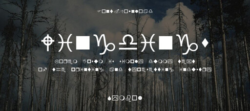 White wingdings text on an ominus forest background