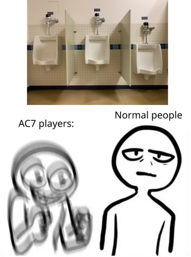 (picture of a urinal) AC7 players: (very excited) Normal people: (appear nonplussed)