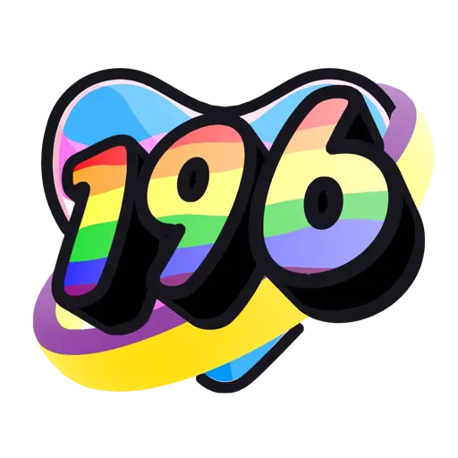 art piece with 196 text with gay pride flag colors. with a trans flag colored heart in the background surrounded by an intersex flag colored ring